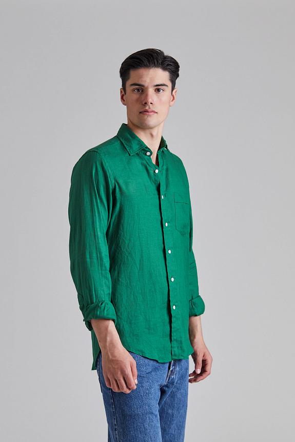 Drakes The Linen Summer Shirt Forest Green-2