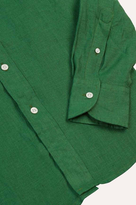 Drakes The Linen Summer Shirt Forest Green-9