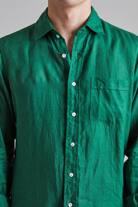 Drakes The Linen Summer Shirt Forest Green-4