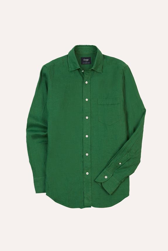 Drakes The Linen Summer Shirt Forest Green-5