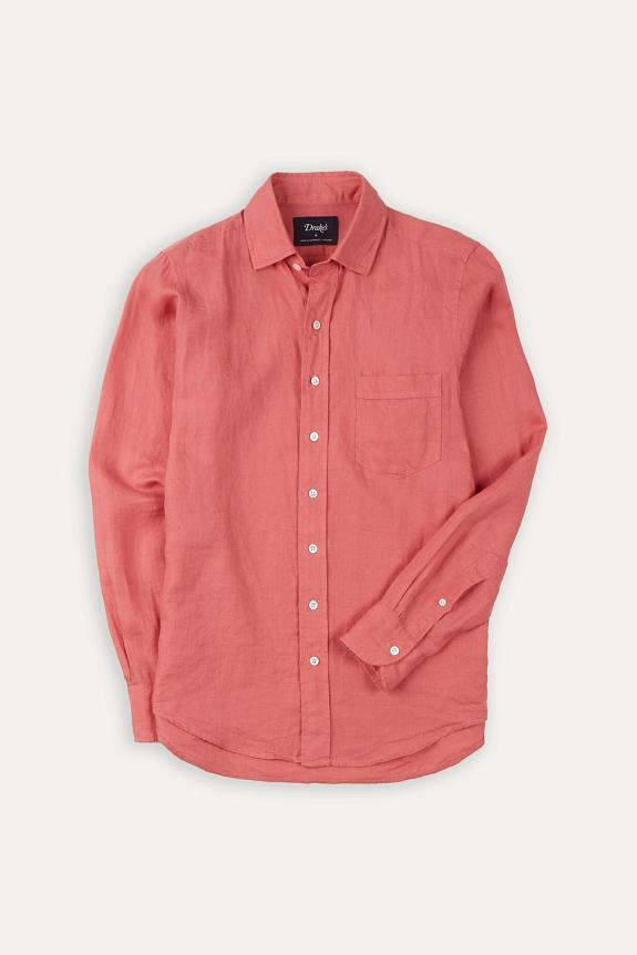 Drakes The Linen Summer Shirt Pink-5