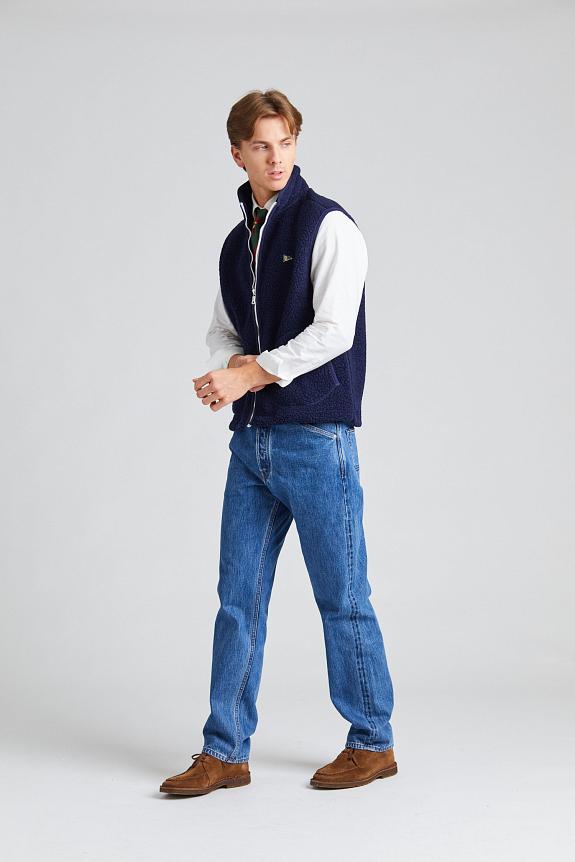 Drakes Zip Through Fleece Vest Navy-1