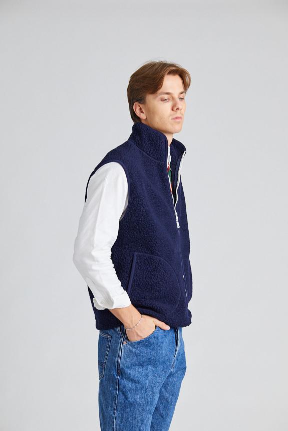 Drakes Zip Through Fleece Vest Navy-2