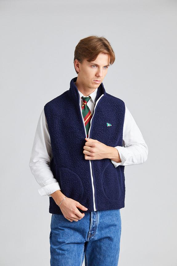 Drakes Zip Through Fleece Vest Navy-5