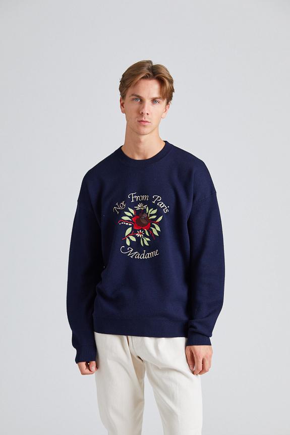 Drôle de Monsieur Le Maille Slogan Fleurs Navy-1