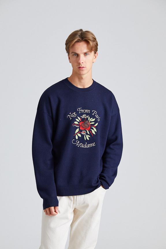 Drôle de Monsieur Le Maille Slogan Fleurs Navy-3