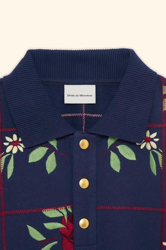 Drôle de Monsieur Le Polo Patchwork Fleurs Navy-6