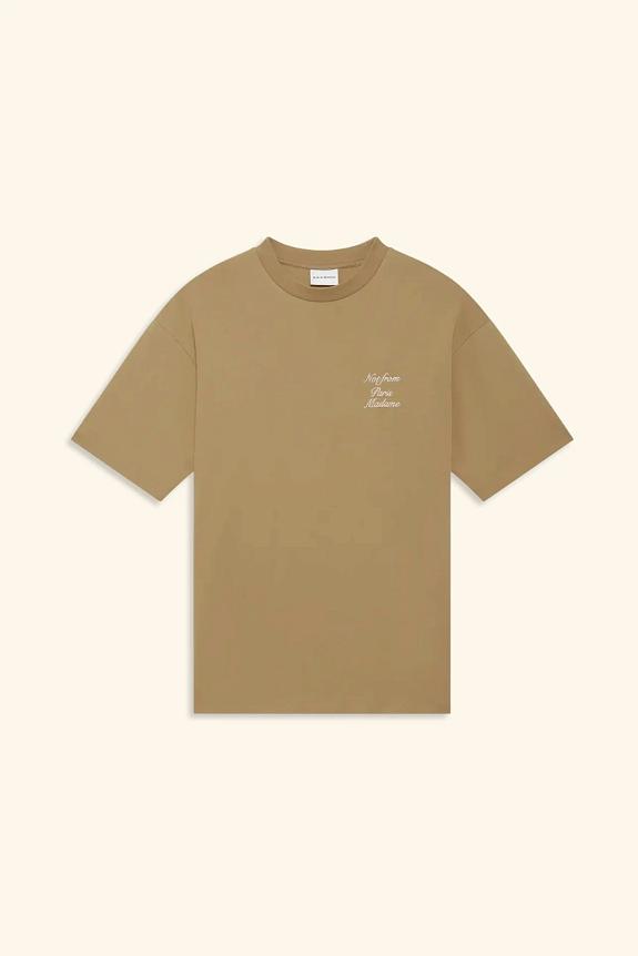 Drôle de Monsieur Le T-Shirt Slogan Calligraphy Ice Brown-6