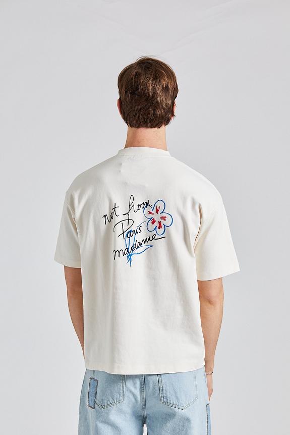 Drôle de Monsieur Le T-Shirt Slogan Esquisse Cream med logo på brystet