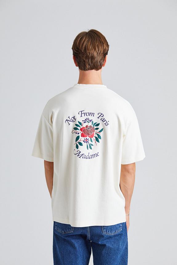 Drôle de Monsieur Le T-Shirt Slogan Fleurs Cream-1