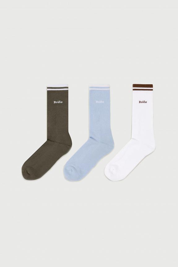 Drôle de Monsieur 3pk sokker i tre farger med logo