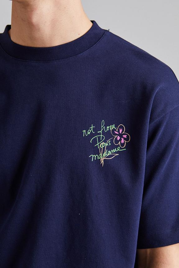 Drôle de Monsieur Le T-Shirt Slogan Esquisse Navy-4