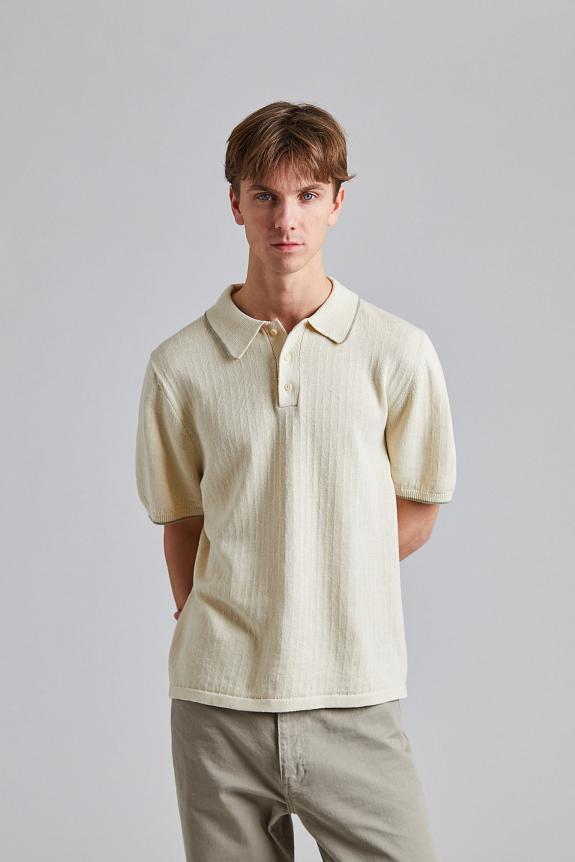Filippa K Linen Cotton Knit Polo Cream White