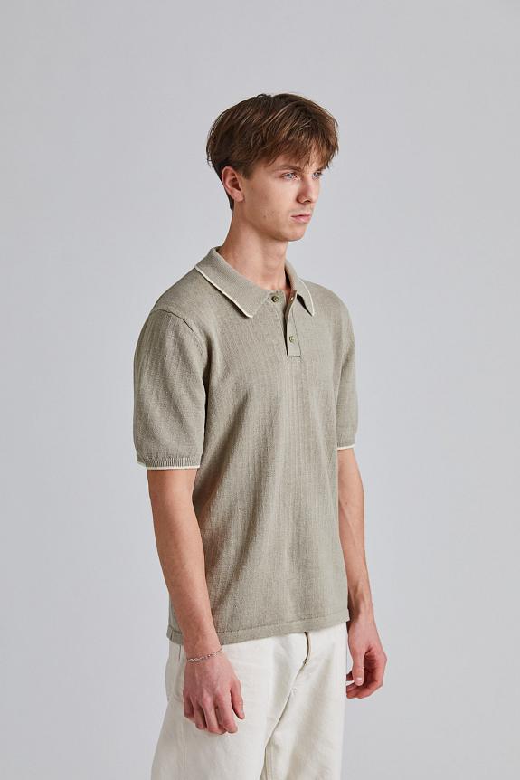 Filippa K Linen Cotton Knit Polo Moss Grey-1