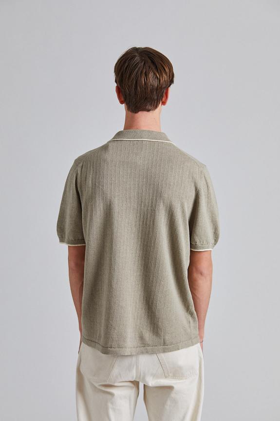 Filippa K Linen Cotton Knit Polo Moss Grey-2