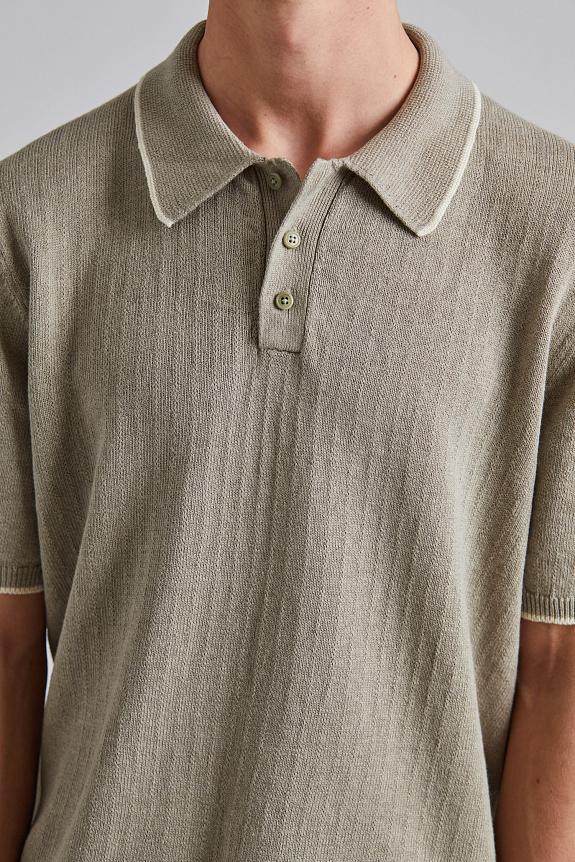 Filippa K Linen Cotton Knit Polo Moss Grey-3