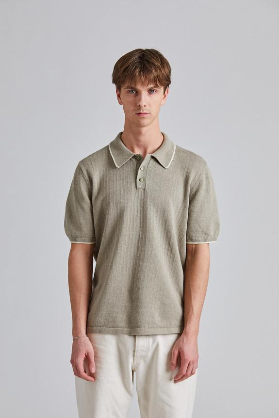 Filippa K Linen Cotton Knit Polo Moss Grey
