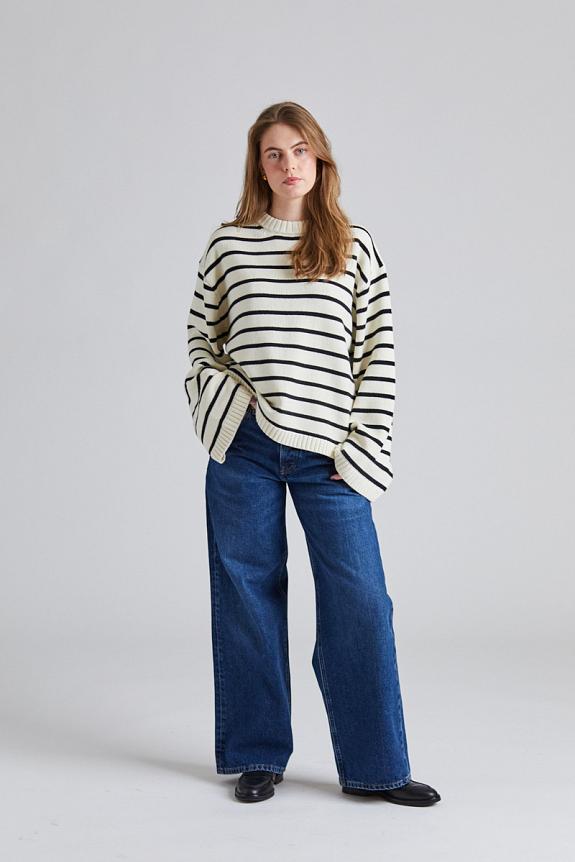 FWSS Cape Cod Cotton Sweater Cream Black Stripe