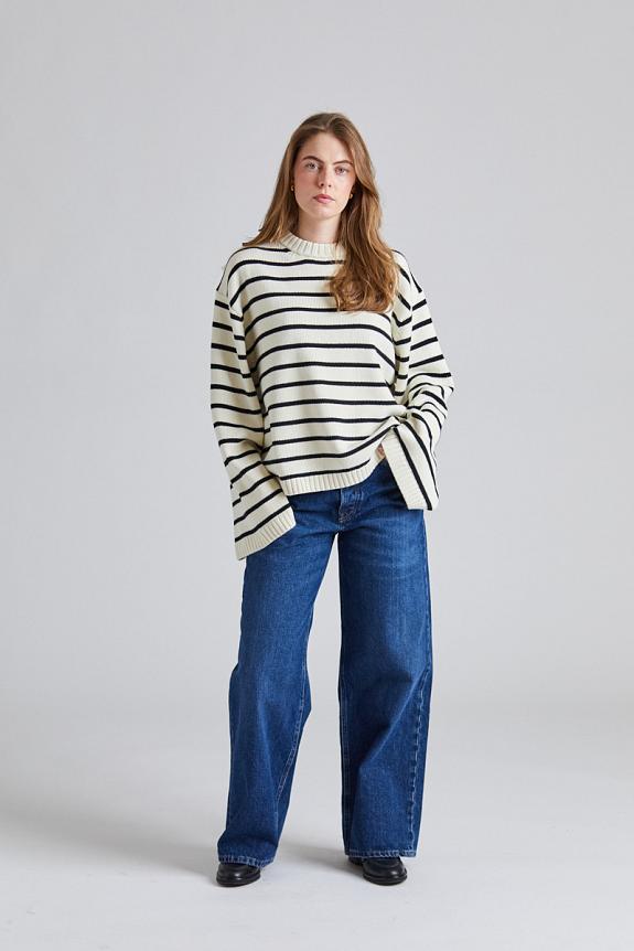 FWSS Cape Cod Cotton Sweater Cream Black Stripe