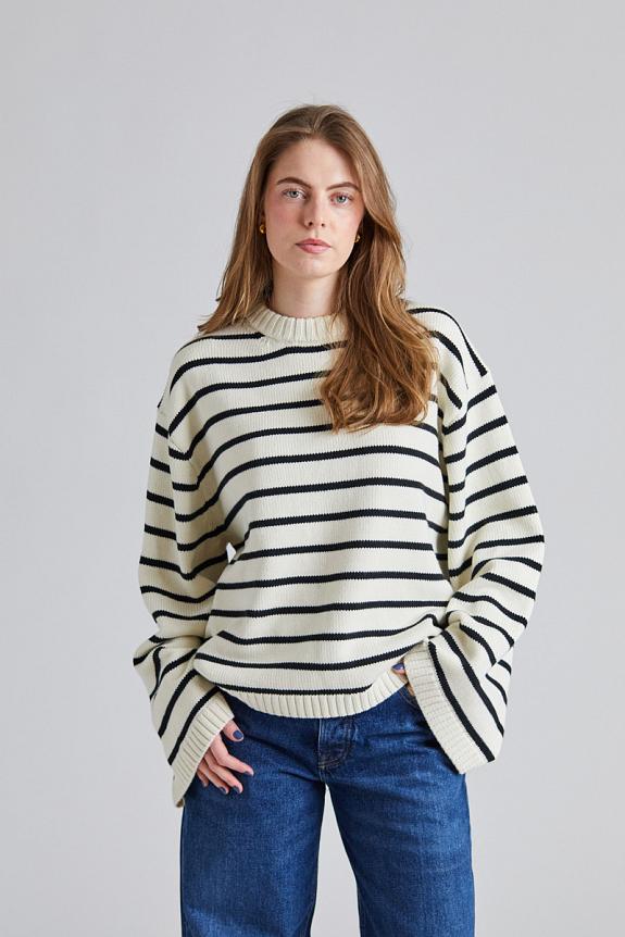 FWSS Cape Cod Cotton Sweater Cream Black Stripe