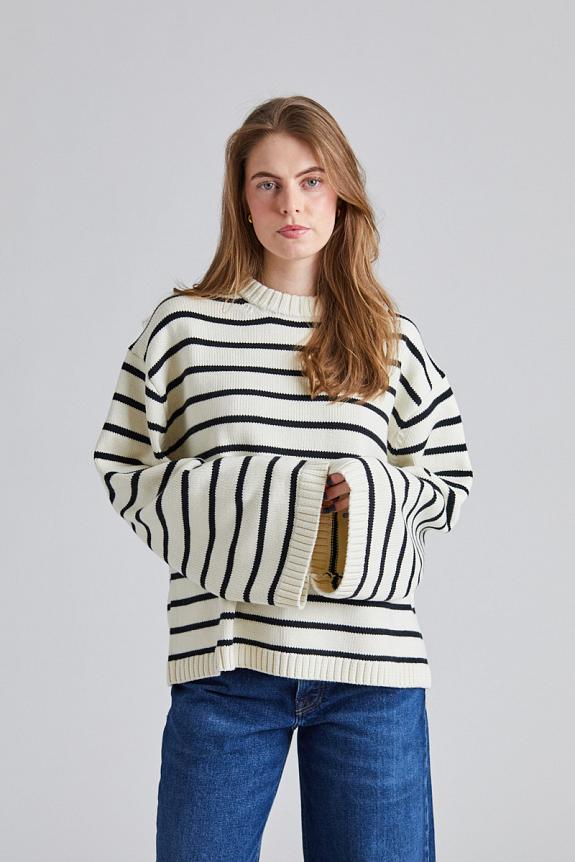 FWSS Cape Cod Cotton Sweater Cream Black Stripe