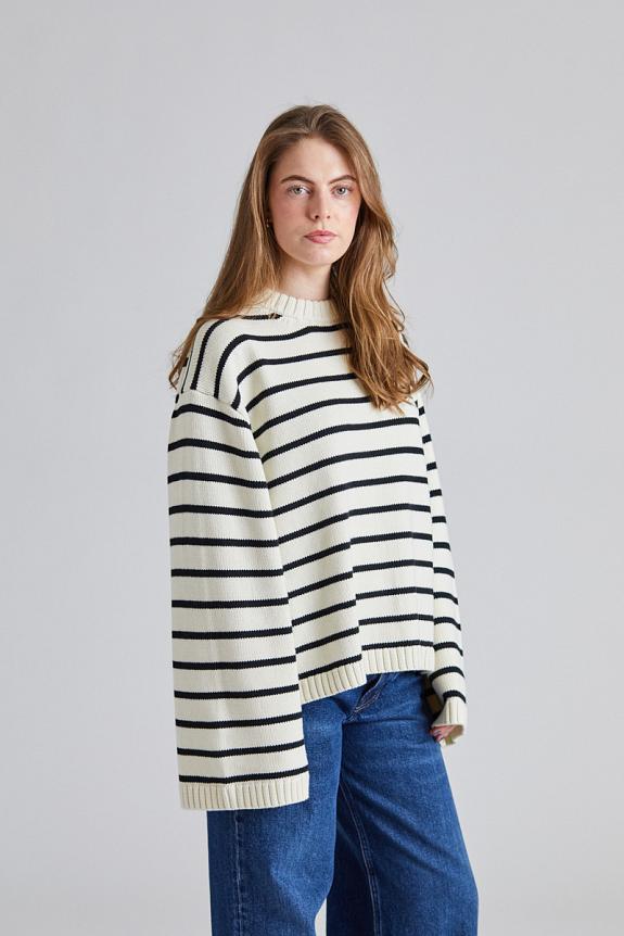 FWSS Cape Cod Cotton Sweater Cream Black Stripe