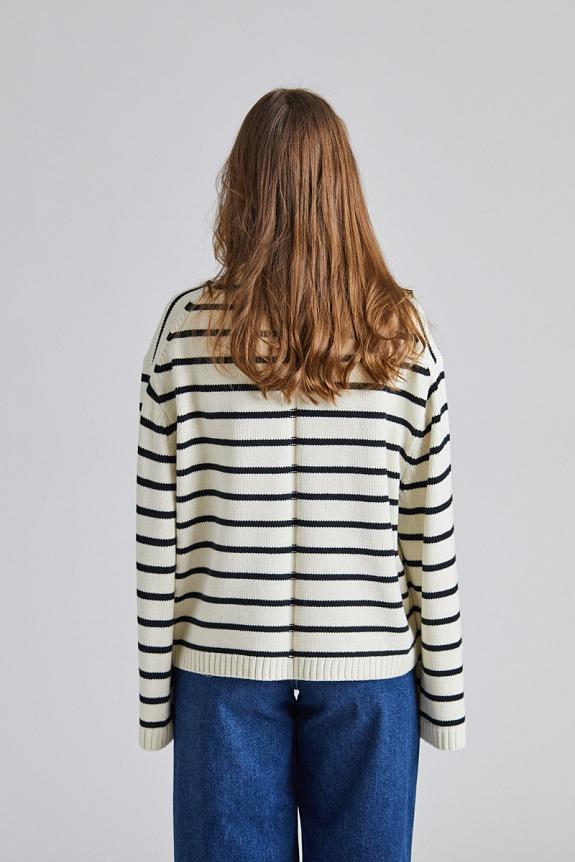 FWSS Cape Cod Cotton Sweater Cream Black Stripe