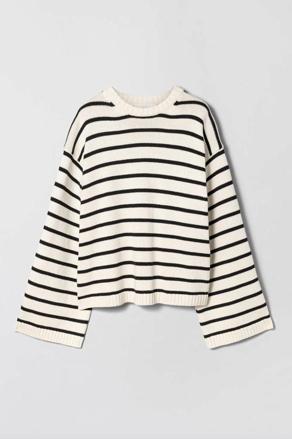 FWSS Cape Cod Cotton Sweater Cream Black Stripe