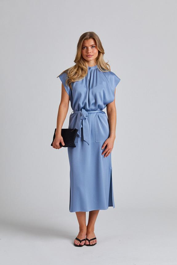 Filippa K Belted Stand Collar Dress Air Blue