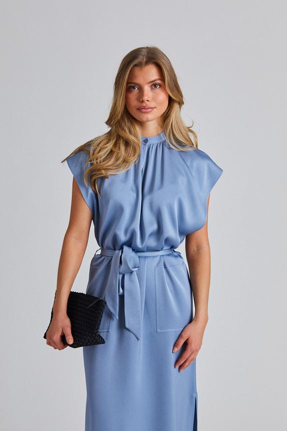 Filippa K Belted Stand Collar Dress Air Blue