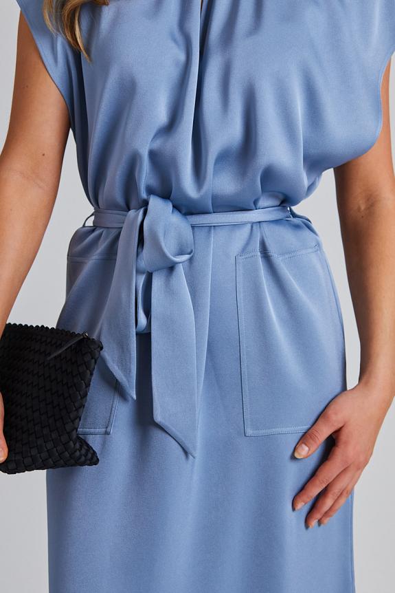 Filippa K Belted Stand Collar Dress Air Blue