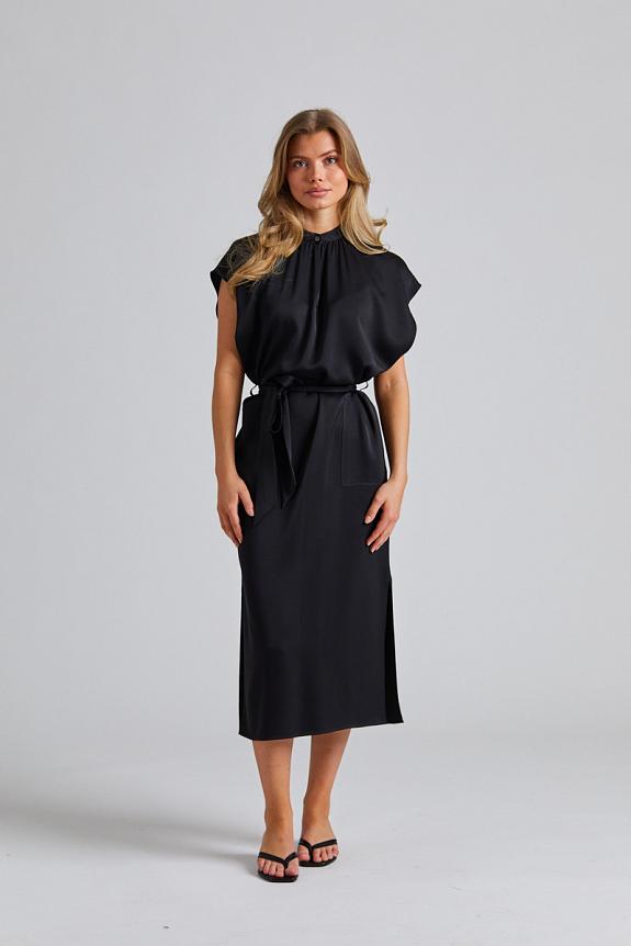 Filippa K Belted Stand Collar Dress Black 