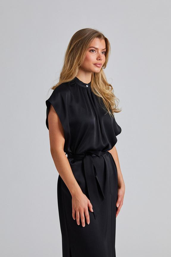 Filippa K Belted Stand Collar Dress Black 