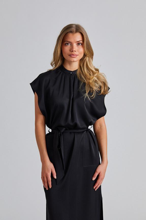 Filippa K Belted Stand Collar Dress Black 