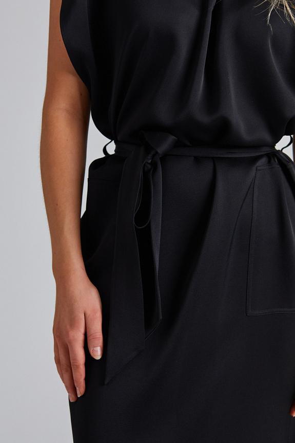 Filippa K Belted Stand Collar Dress Black 