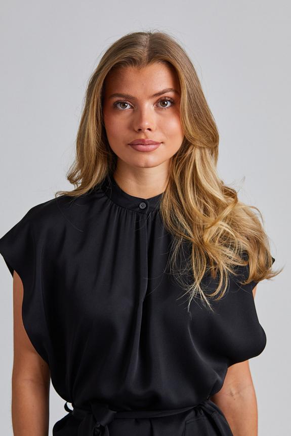 Filippa K Belted Stand Collar Dress Black 