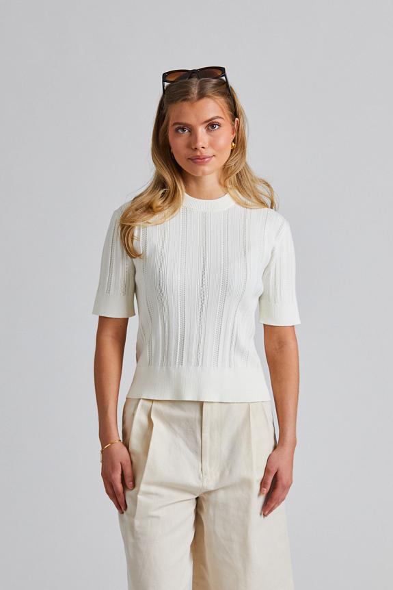 Filippa K Braid Knit T-Shirt Pearl White 