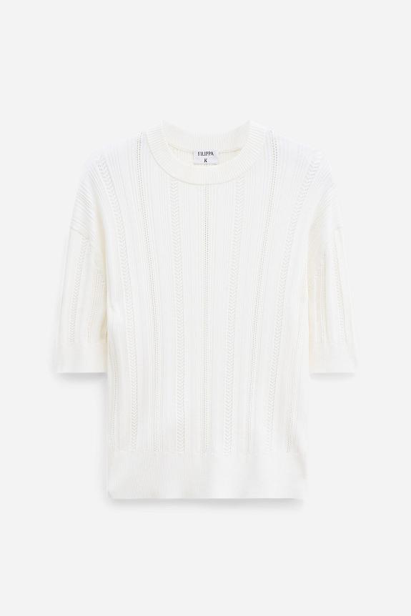 Filippa K Braid Knit T-Shirt Pearl White 