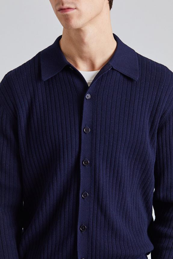 Filippa K Cotton Merino Knit Shirt Navy-3