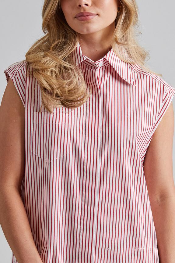 Filippa K Cotton Poplin Shirt Dress White/Dark Red-3