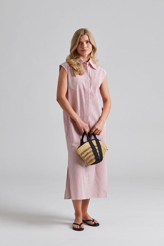 Filippa K Cotton Poplin Shirt Dress White/Dark Red
