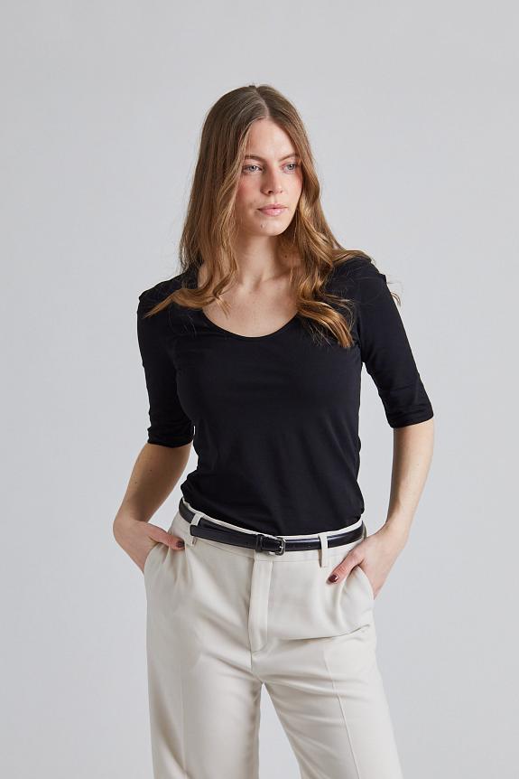 Filippa K Cotton Stretch Scoop Neck Top Black 