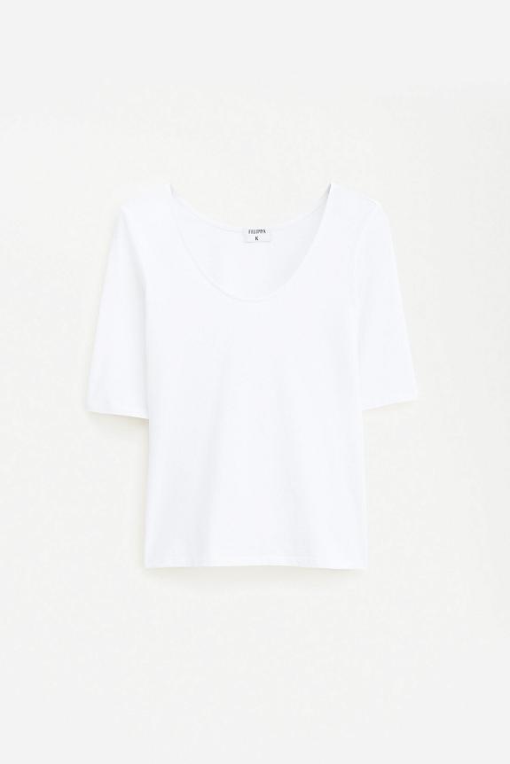 Filippa K Cotton Stretch Scoop Neck Top White 
