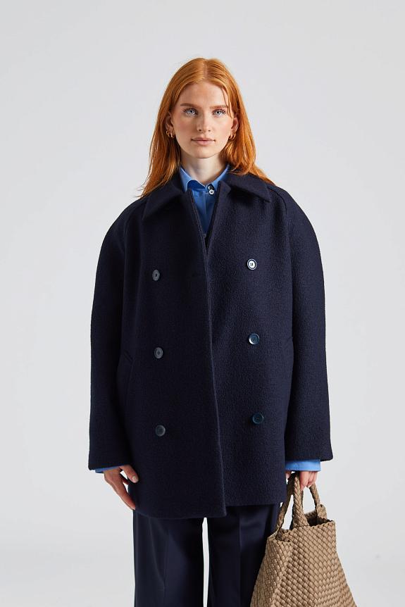 Filippa K Double Breasted Boiled Wool Jacket Navy