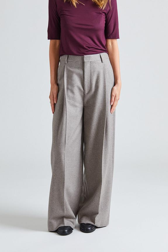 Filippa K Wide Pleated Flannel Trousers Driftwood