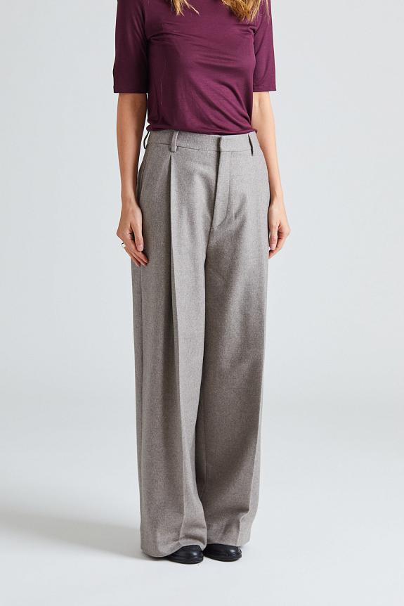 Filippa K Wide Pleated Flannel Trousers Driftwood