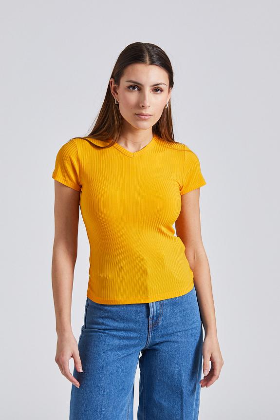 Filippa K High V Neck Tee Sunset Yellow 