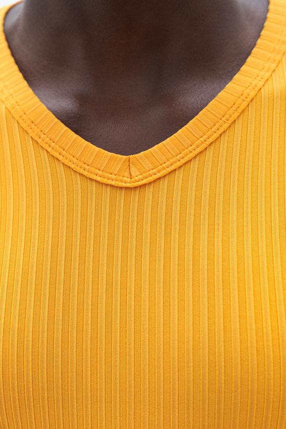 Filippa K High V Neck Tee Sunset Yellow