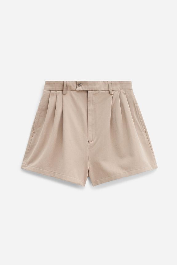 Filippa K High Waist Pleated Cotton Shorts Canvas Beige