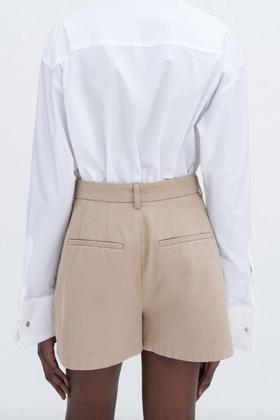 Filippa K High Waist Pleated Cotton Shorts Canvas Beige